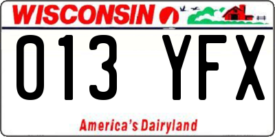 WI license plate 013YFX