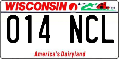 WI license plate 014NCL