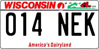 WI license plate 014NEK