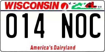 WI license plate 014NOC