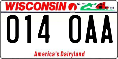 WI license plate 014OAA
