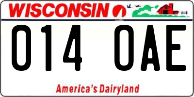 WI license plate 014OAE