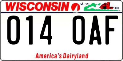 WI license plate 014OAF