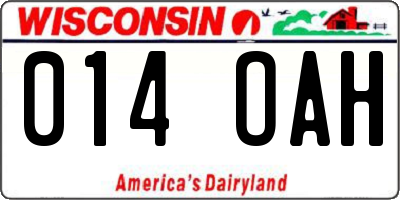 WI license plate 014OAH