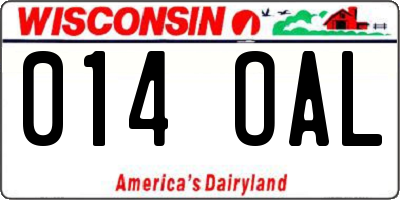 WI license plate 014OAL