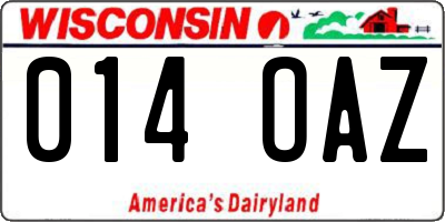 WI license plate 014OAZ