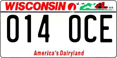 WI license plate 014OCE