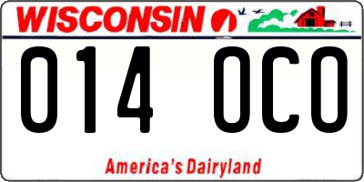 WI license plate 014OCO