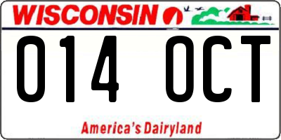 WI license plate 014OCT