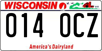 WI license plate 014OCZ
