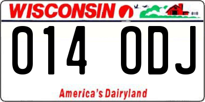 WI license plate 014ODJ