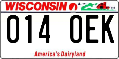WI license plate 014OEK