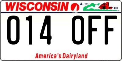 WI license plate 014OFF