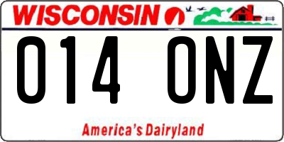 WI license plate 014ONZ