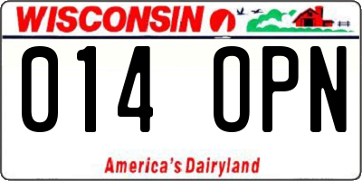 WI license plate 014OPN