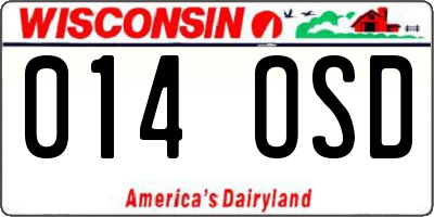 WI license plate 014OSD