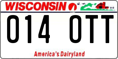 WI license plate 014OTT