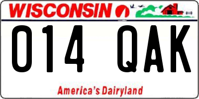 WI license plate 014QAK