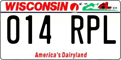 WI license plate 014RPL