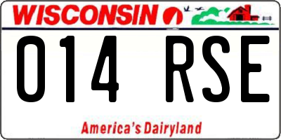 WI license plate 014RSE