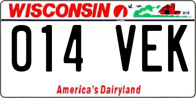 WI license plate 014VEK