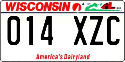 WI license plate 014XZC