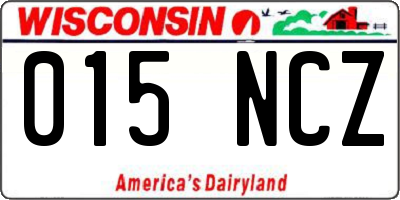 WI license plate 015NCZ