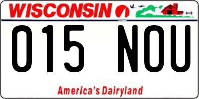 WI license plate 015NOU