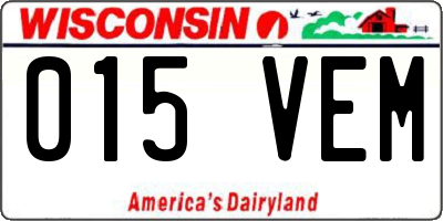 WI license plate 015VEM