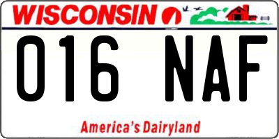 WI license plate 016NAF