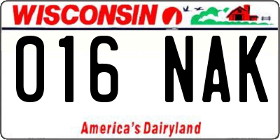 WI license plate 016NAK