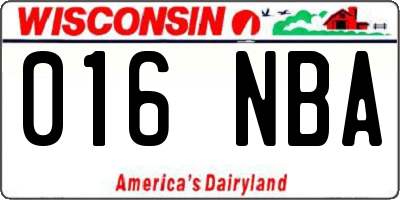 WI license plate 016NBA