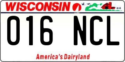 WI license plate 016NCL