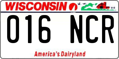 WI license plate 016NCR