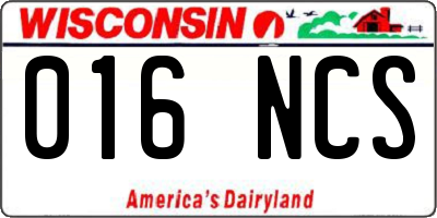WI license plate 016NCS