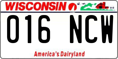 WI license plate 016NCW
