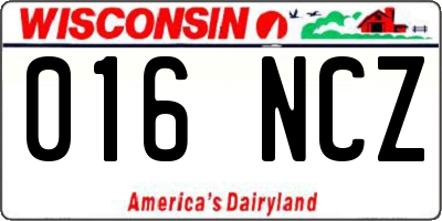 WI license plate 016NCZ