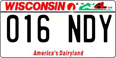 WI license plate 016NDY