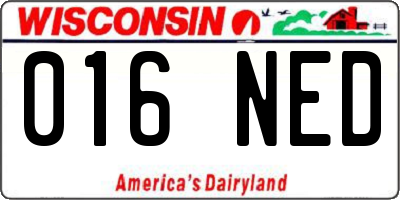 WI license plate 016NED