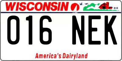 WI license plate 016NEK
