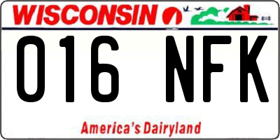 WI license plate 016NFK