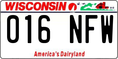 WI license plate 016NFW