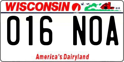 WI license plate 016NOA