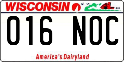 WI license plate 016NOC