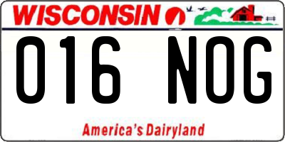 WI license plate 016NOG