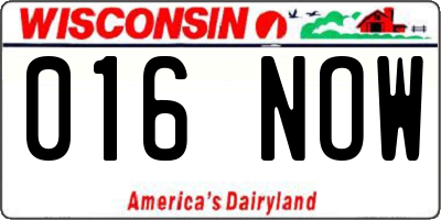 WI license plate 016NOW