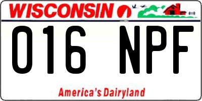 WI license plate 016NPF