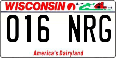 WI license plate 016NRG