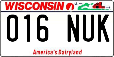 WI license plate 016NUK