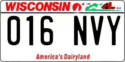 WI license plate 016NVY